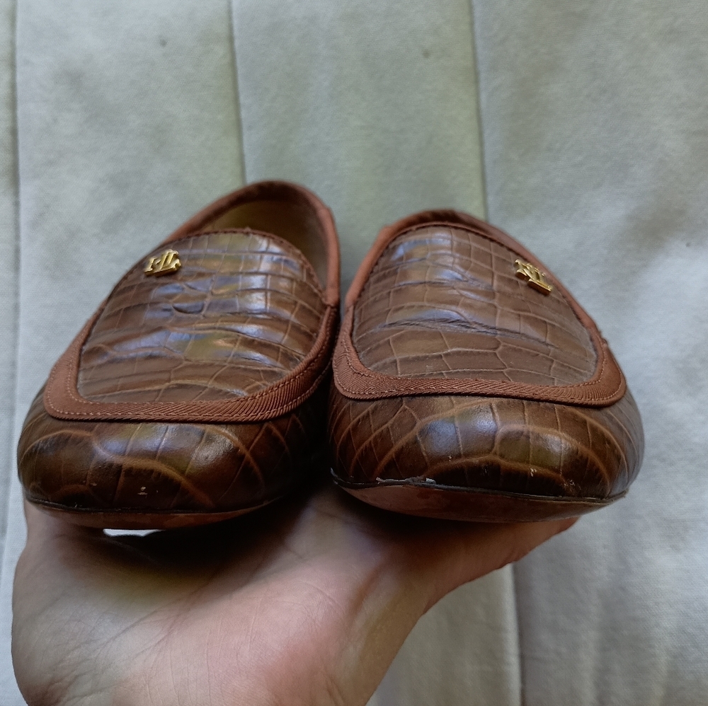 Ralph Lauren Brown Crocodile printed Leather Loafers_7.5 - Picture 7 of 8